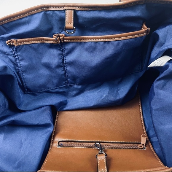 Lily Bloom Tote Shoulder Bag Large Cotton Canvas Floral Footed Vegan Leather - Picture 9 of 14